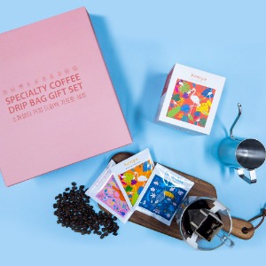 스페셜티 커피 드립백 기프트 세트 선물세트(드립백 3종 24개, 드립포트, 하트컵)